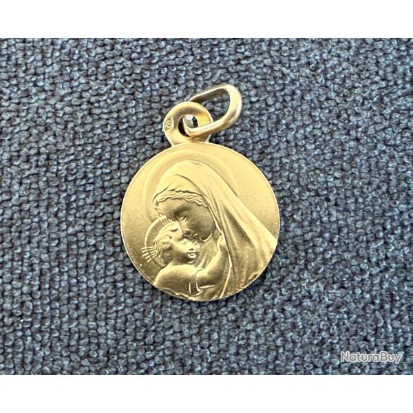 Pendentif or massif 18 carats - Marie et l'enfant - catholique - Chrtien - mdaille