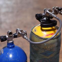 Raccord lyre Doube DIN - Jonction 2 bouteilles plongée + Purge