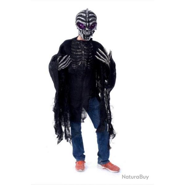 Kit Complet Masque Alien + Veste+ Gants Halloween Ractif UV Blanc