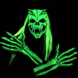 Déguisement Halloween Kit Masque Latex Nuclear + Gants Reactif UV Vert