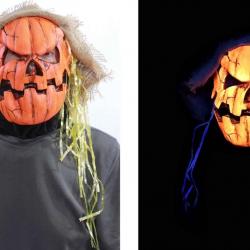 Masque Latex Halloween Monstre Citrouille Réactif UV Orange