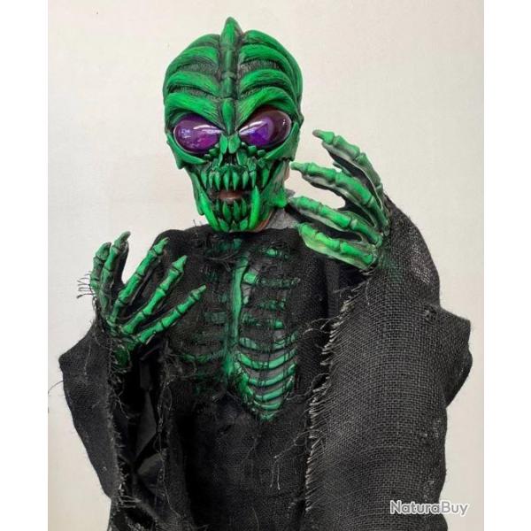 Masque Latex Halloween Alien Ractif UV Vert
