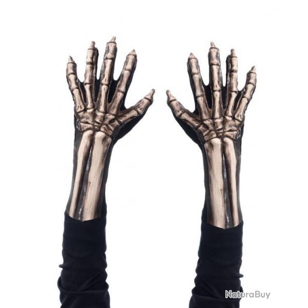 Gants Halloween Squelette Reactif UV Blanc