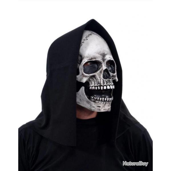 Masque Latex Halloween Grim Skeleton Reaper Ractif UV Blanc