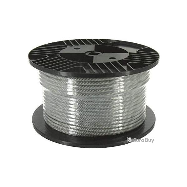 Cable Acier 3mm Gain 5mm Enduit PVC pour Filet Bobine 100m