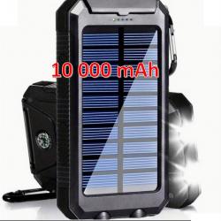 Banque d'Énergie Solaire 10 000mAh avec Lampes de Poche à Double LED et Charge USB