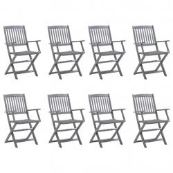 Chaises pliables d'extérieur lot de 8 et coussins Bois d'acacia