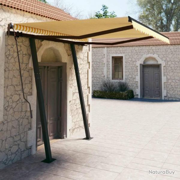Auvent rtractable manuel et poteaux 3,5x2,5 m Jaune et blanc