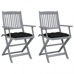 Chaises pliables d'extérieur lot de 2 et coussins Bois d'acacia