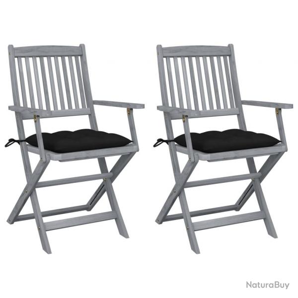 Chaises pliables d'extrieur lot de 2 et coussins Bois d'acacia