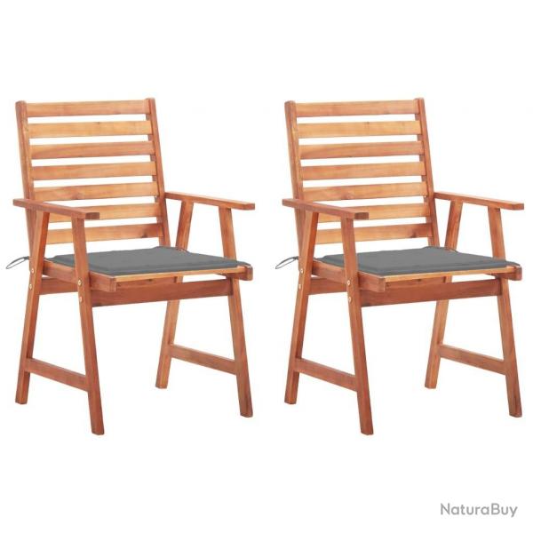 Chaises  manger d'extrieur lot de 2 et coussins Acacia massif
