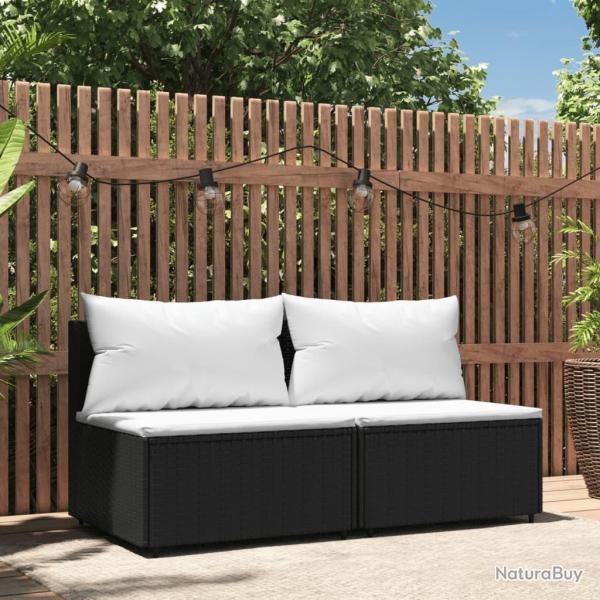 Canaps centraux de jardin et coussins 2pcs Noir Rsine tresse
