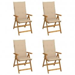 Chaises inclinables de jardin lot de 4 et coussins Bois acacia