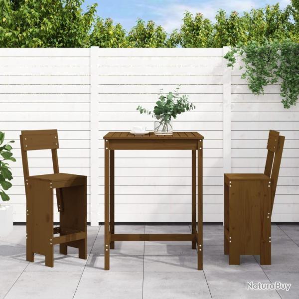 Ensemble de bar de jardin 3 pcs marron miel bois pin massif