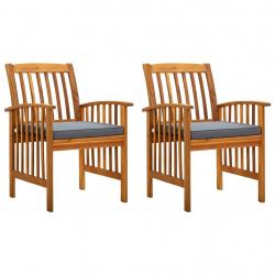 Chaises à manger de jardin lot de 2 et coussins acacia massif
