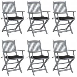 Chaises pliables d'extérieur lot de 6 et coussins Bois d'acacia