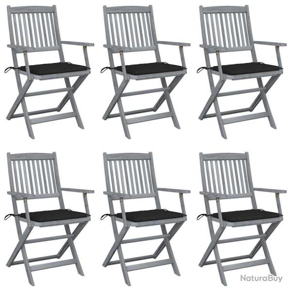 Chaises pliables d'extrieur lot de 6 et coussins Bois d'acacia