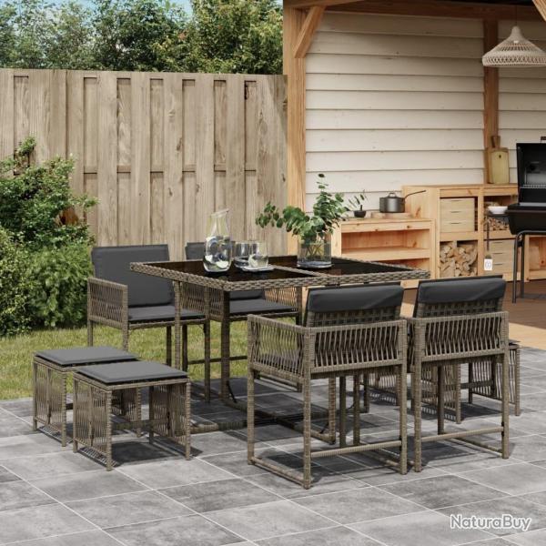 Ensemble  manger de jardin 9 pcs coussins gris rsine tresse