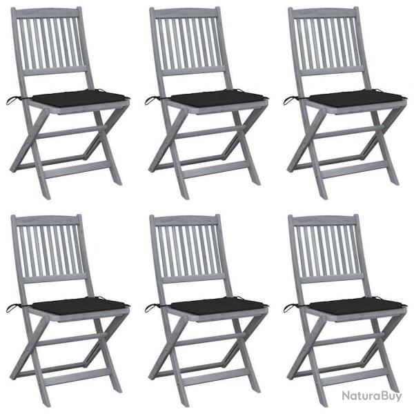 Chaises pliables d'extrieur lot de 6 et coussins Bois d'acacia