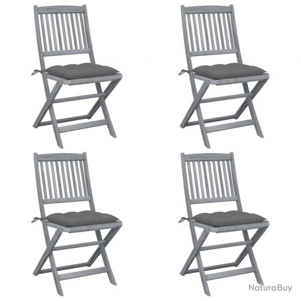 Chaises pliables d'extrieur lot de 4 et coussins Bois d'acacia