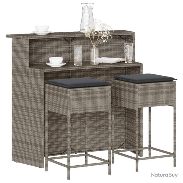 Ensemble de bar de jardin 3 pcs et coussins gris rsine tresse
