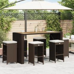Tabourets de bar jardin coussins lot de 6 marron résine tressée