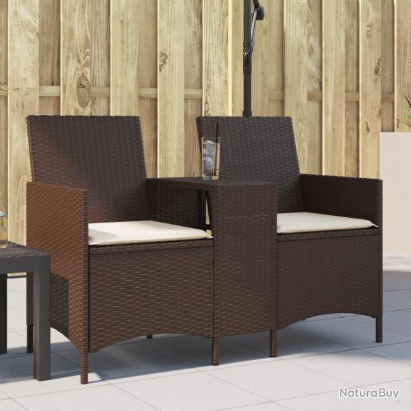 Canap de jardin 2 places avec table et coussins rsine tresse