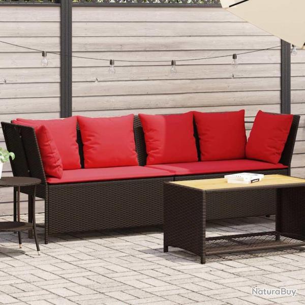 Canap de jardin avec coussins marron rsine tresse