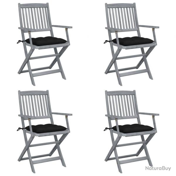 Chaises pliables d'extrieur lot de 4 et coussins Bois d'acacia