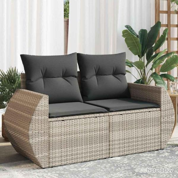 Canap de jardin 2 places et coussins gris clair rsine tresse