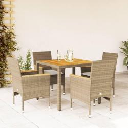 Ensemble à manger de jardin et coussins 5pcs beige rotin acacia