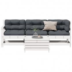 Salon de jardin 4 pcs avec coussins blanc bois de pin massif