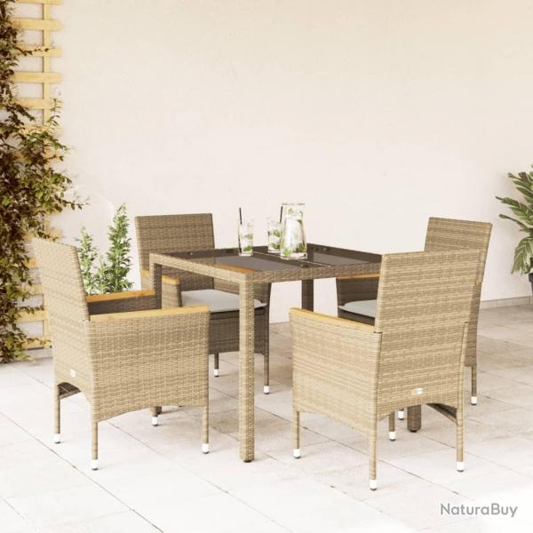 Ensemble  manger de jardin et coussins 5 pcs beige rotin verre