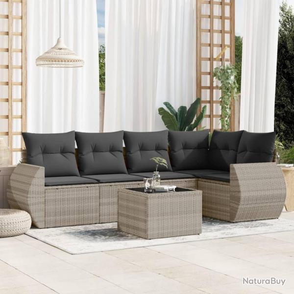 Salon de jardin 6 pcs avec coussins gris clair rsine tresse