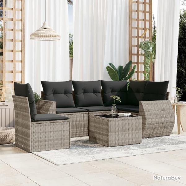 Salon de jardin 6 pcs avec coussins gris clair rsine tresse