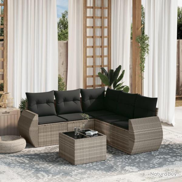 Salon de jardin 6 pcs avec coussins gris clair rsine tresse