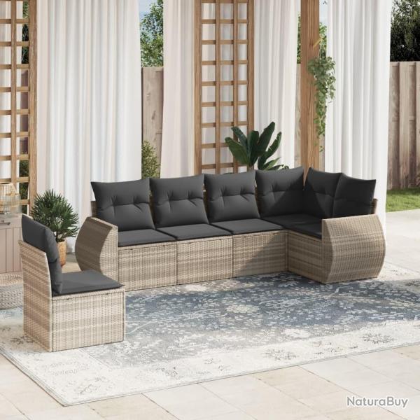 Salon de jardin 6 pcs avec coussins gris clair rsine tresse