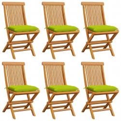 Chaises de jardin avec coussins vert vif lot de 6 Bois de teck