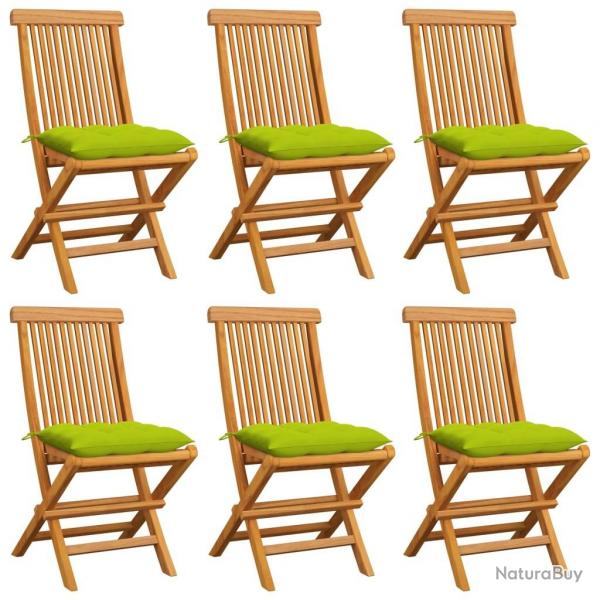 Chaises de jardin avec coussins vert vif lot de 6 Bois de teck