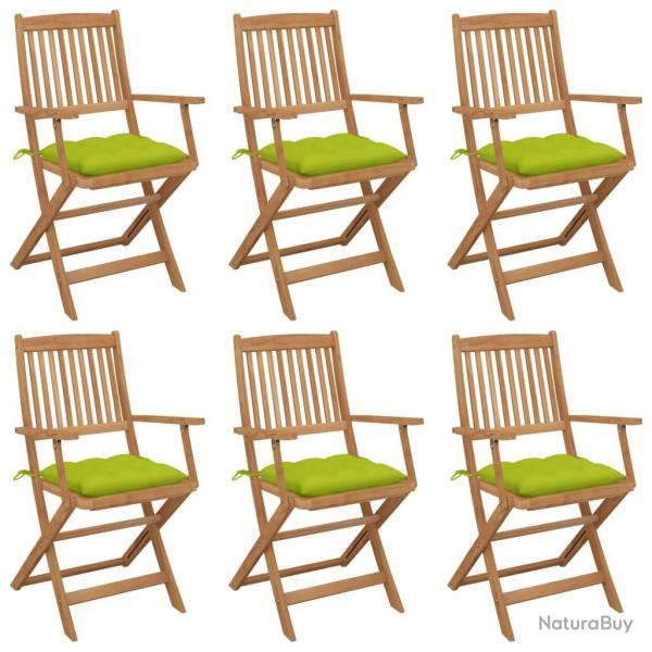 Chaises pliables de jardin lot de 6 avec coussins Bois d'acacia