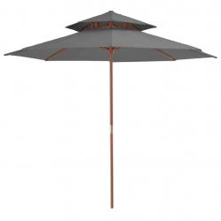 Parasol à deux étages avec mât en bois 270 cm anthracite