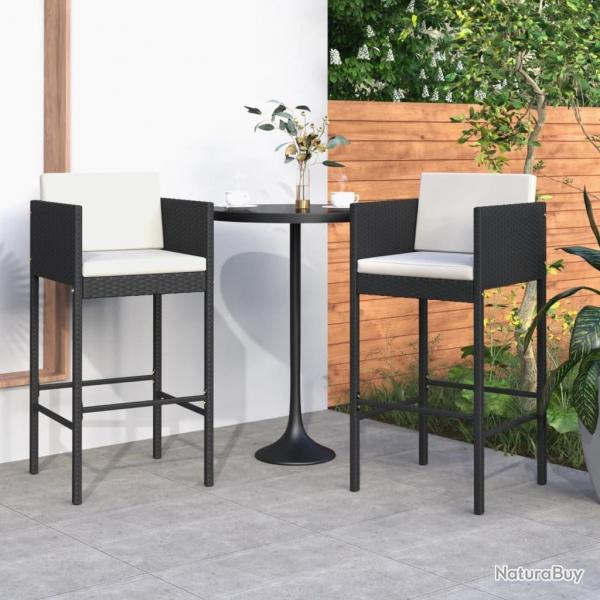 Tabourets de bar lot de 2 avec coussins noir rsine tresse