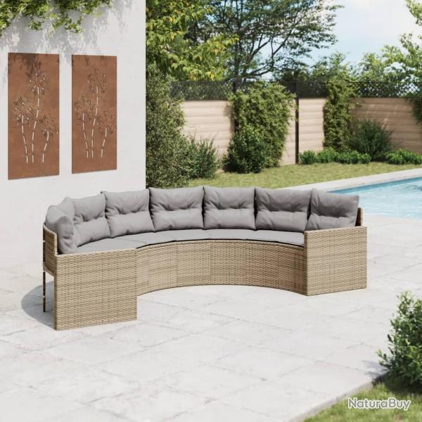 Canap de jardin avec coussins demi-rond beige rsine tresse