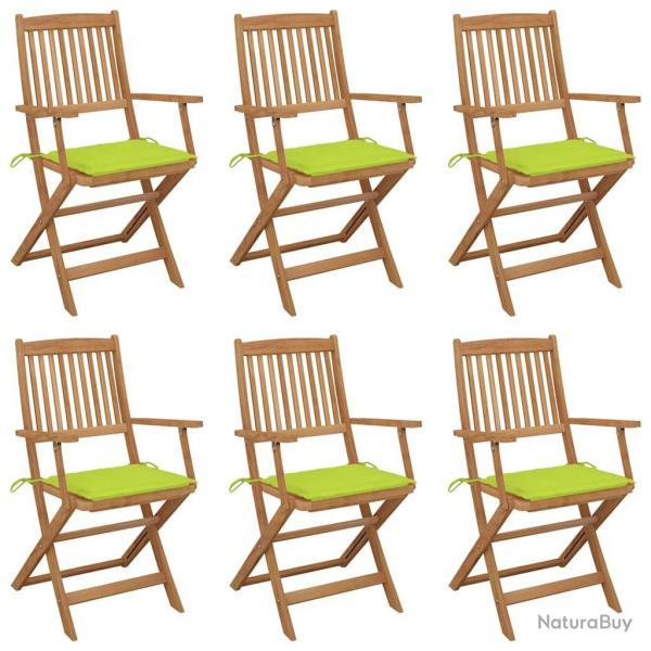 Chaises pliables de jardin lot de 6 avec coussins Bois d'acacia