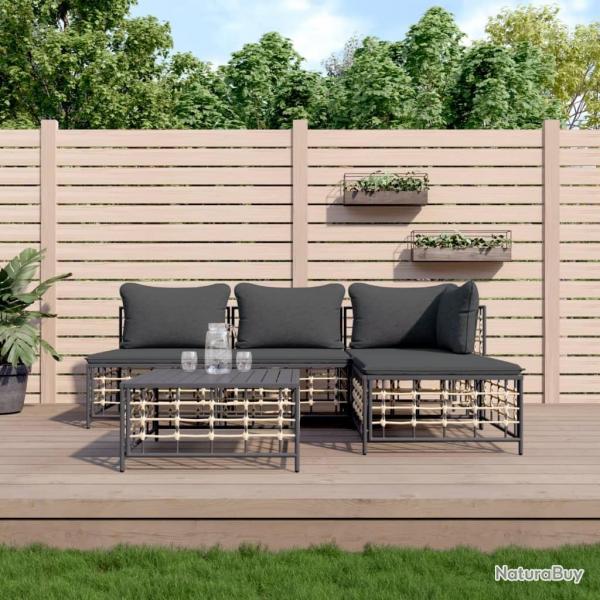 Salon de jardin 5 pcs avec coussins anthracite rsine tresse