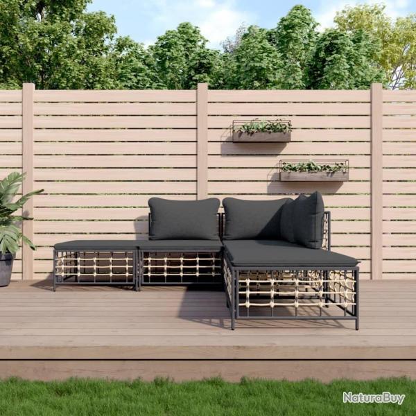 Salon de jardin 5 pcs avec coussins anthracite rsine tresse