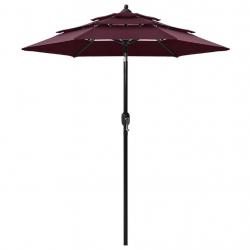 Parasol de jardin à 3 niveaux mât en aluminium rouge bordeaux