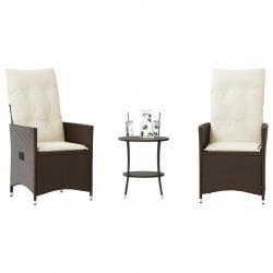 Ensemble de bistro 3 pcs avec coussins marron résine tressée