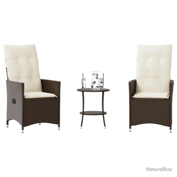 Ensemble de bistro 3 pcs avec coussins marron rsine tresse