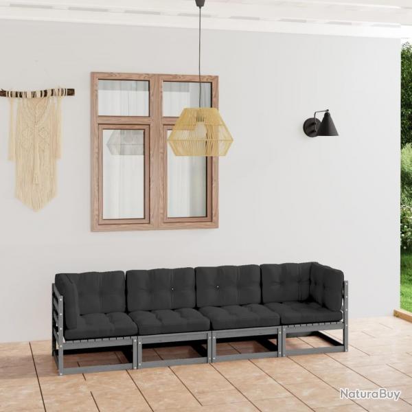 Canap 4 places de jardin avec coussins Bois de pin massif